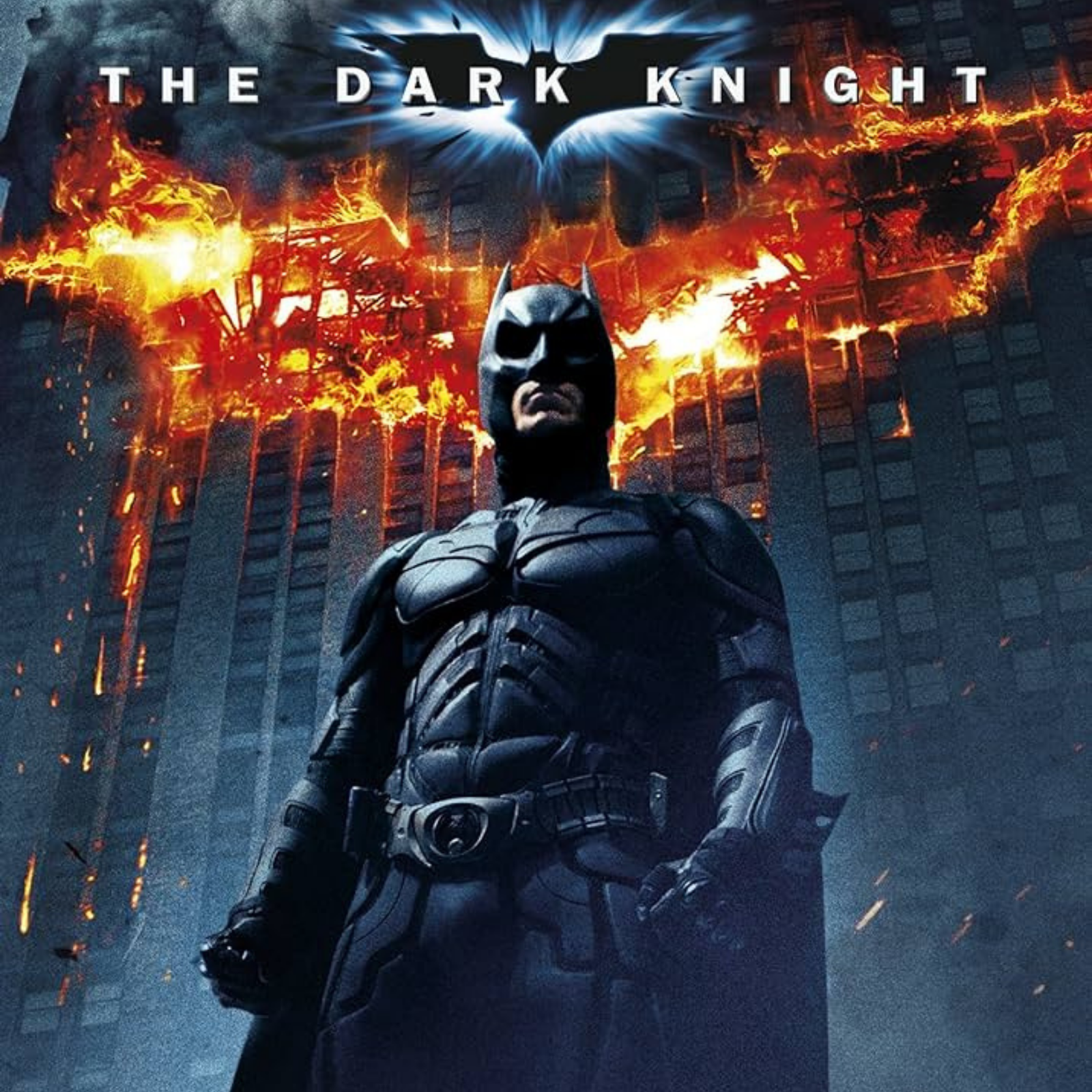 Póster de la película The Dark Knight (2008) con Christian Bale (Batman) en el centro de la imagen.